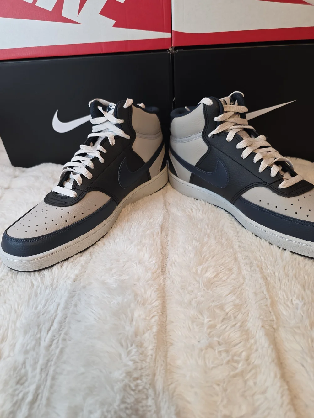Nike Men’s Mid-Top Leather Sneakers in Beige and Black